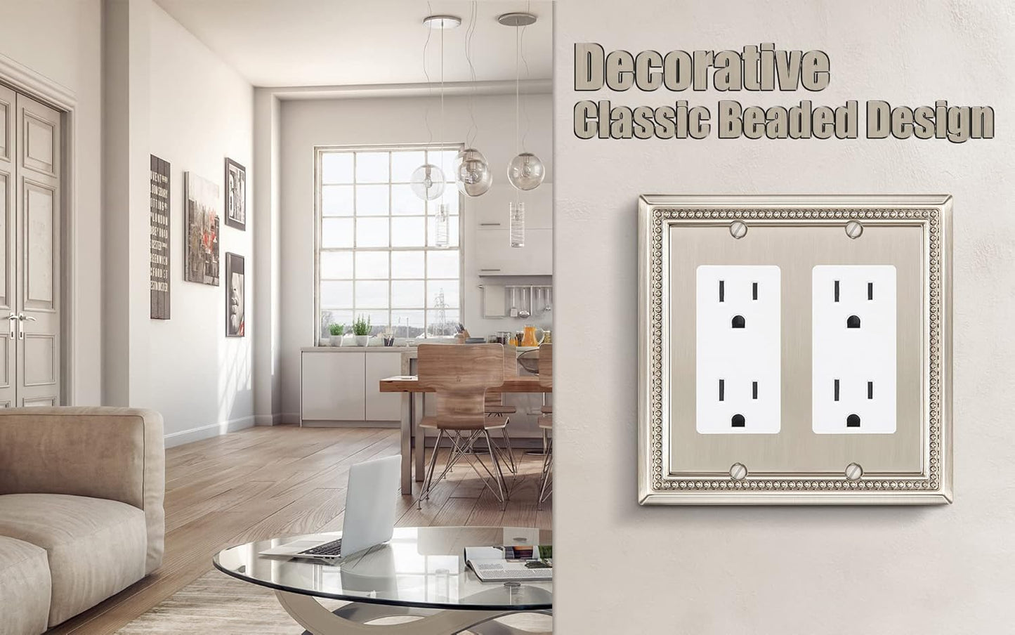 Henne Bery Sunken Pearls Heavy Duty Decorative Wall Plate Switch Plate Outlet Cover (Double Decorator, Satin Nickel)