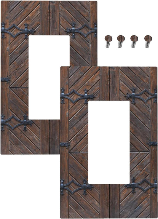 Decorative Outlet Covers Vintage Brown Wood Barn Door 1 Gang Rocker Light Switch Cover Plate Single Decora Light Switch Covers Wall Plate Faceplate for Home Decor （2 Pack）