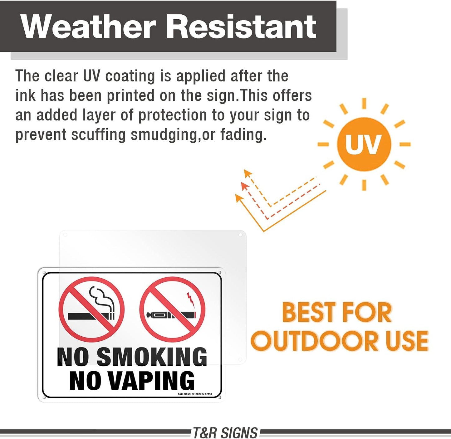 No Smoking No Vaping Sign - 2 Pack - 10 x 7 Inches Rust Free .040 Aluminum - UV Protected, Waterproof, Weatherproof and Fade Resistant - 4 Pre-Drilled Holes