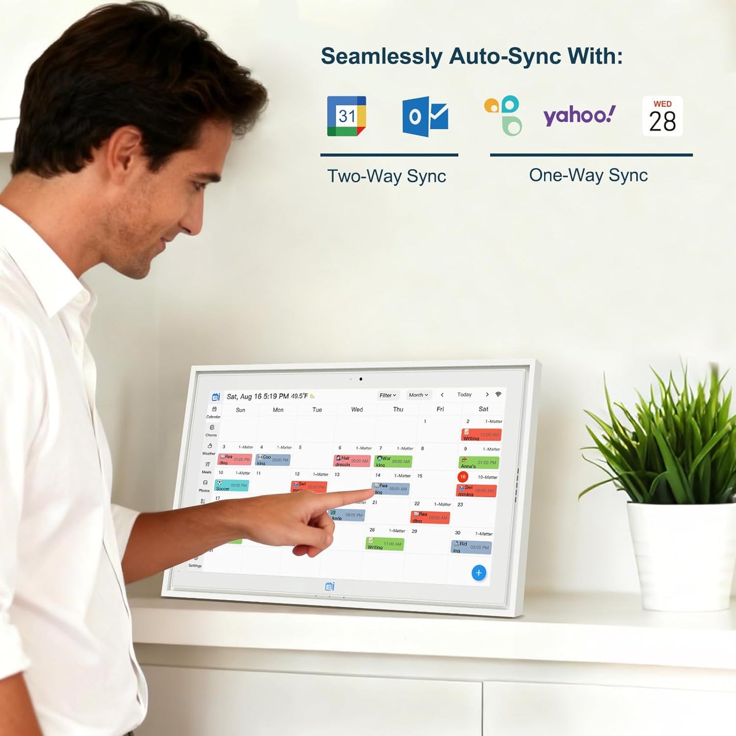 15.6 inch Digital Calendar Wall Planner & Chore Chart, IPS Touchscreen Interactive Display, Smart Family Schedules, Digital Picture Frame for Seamless Scheduling, Gift for Christmas Family (White)