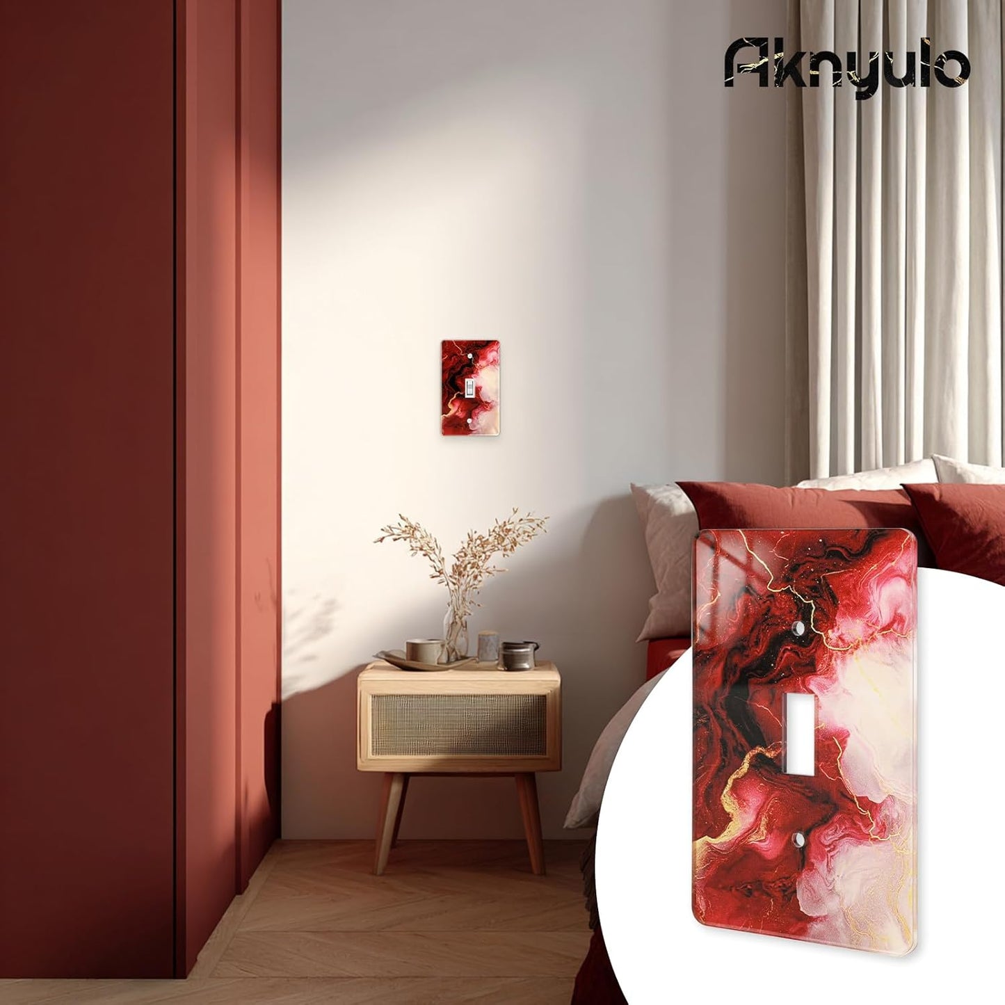 Rich Burgundy Marble Acrylic Switch Wall Plate Light Switch Plates Cover Durable Acrylic Wall Plate Decorative Single Gang Wall Plate