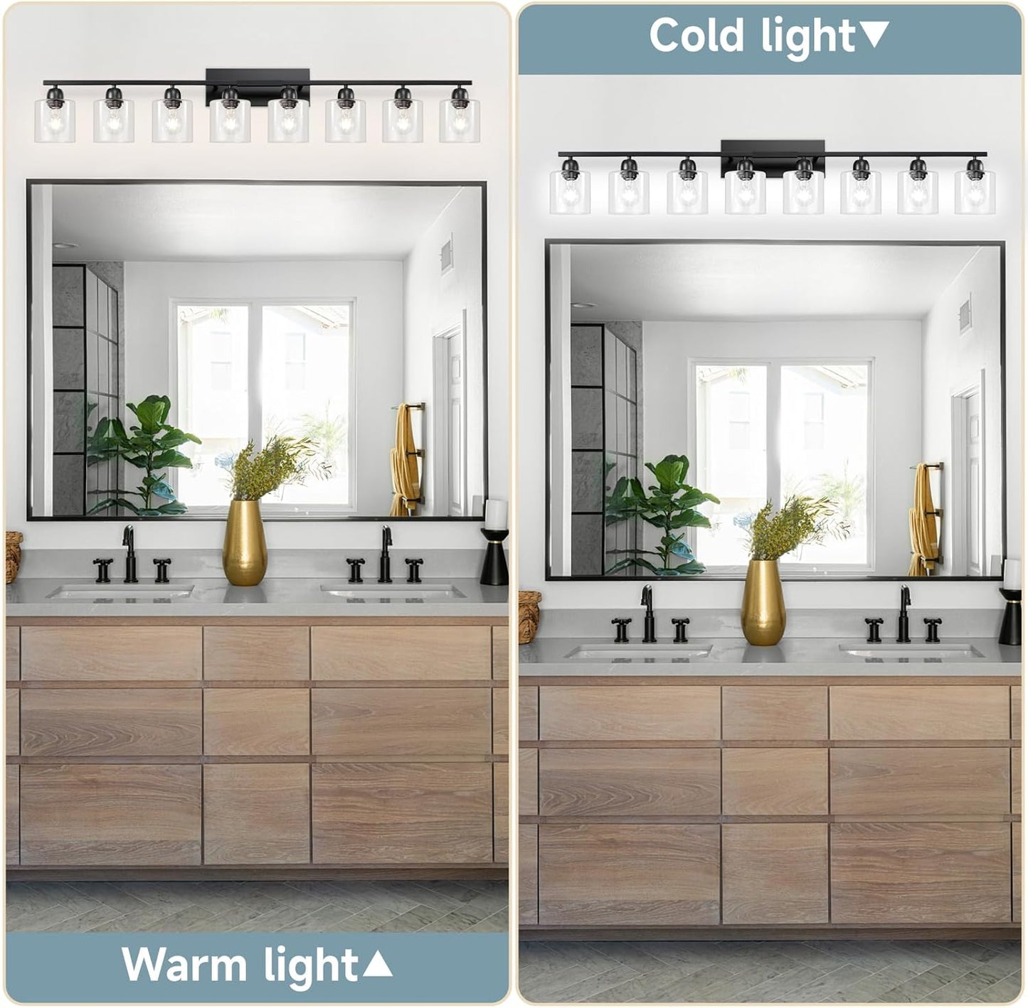 Modern 8 Light Bathroom Light Fixtures, 52 inch Vanity Lights for Bathroom with Clear Glass, Black Bathroom Light Fixture for Mirror Kitchen Living Room Hallway Cabinet Porch