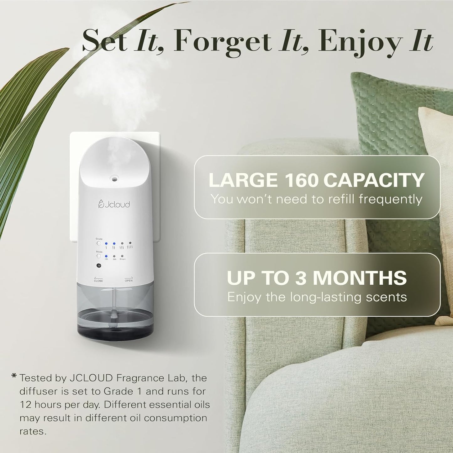 JCLOUD 2025 Plug in Diffuser | Cover Up to 500 Sq. Ft. for Home, Office, Spa – Portable Smart Wall Diffuser 160ML, White with Royal Serenity Essential Oil Inspired by Luxury Hotel - 140mL