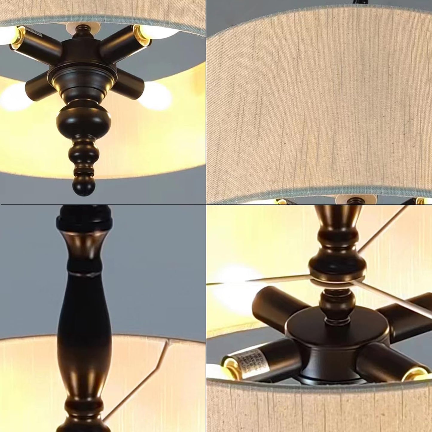 4 Light Drum Chandeliers, Beige Linen Drum Pendant Lighting Fixture with Black Metal Rod Adjustable Hanging Chain Ceiling Lights for Kitchen Island Dining Table Entryway Dia 17.3inch