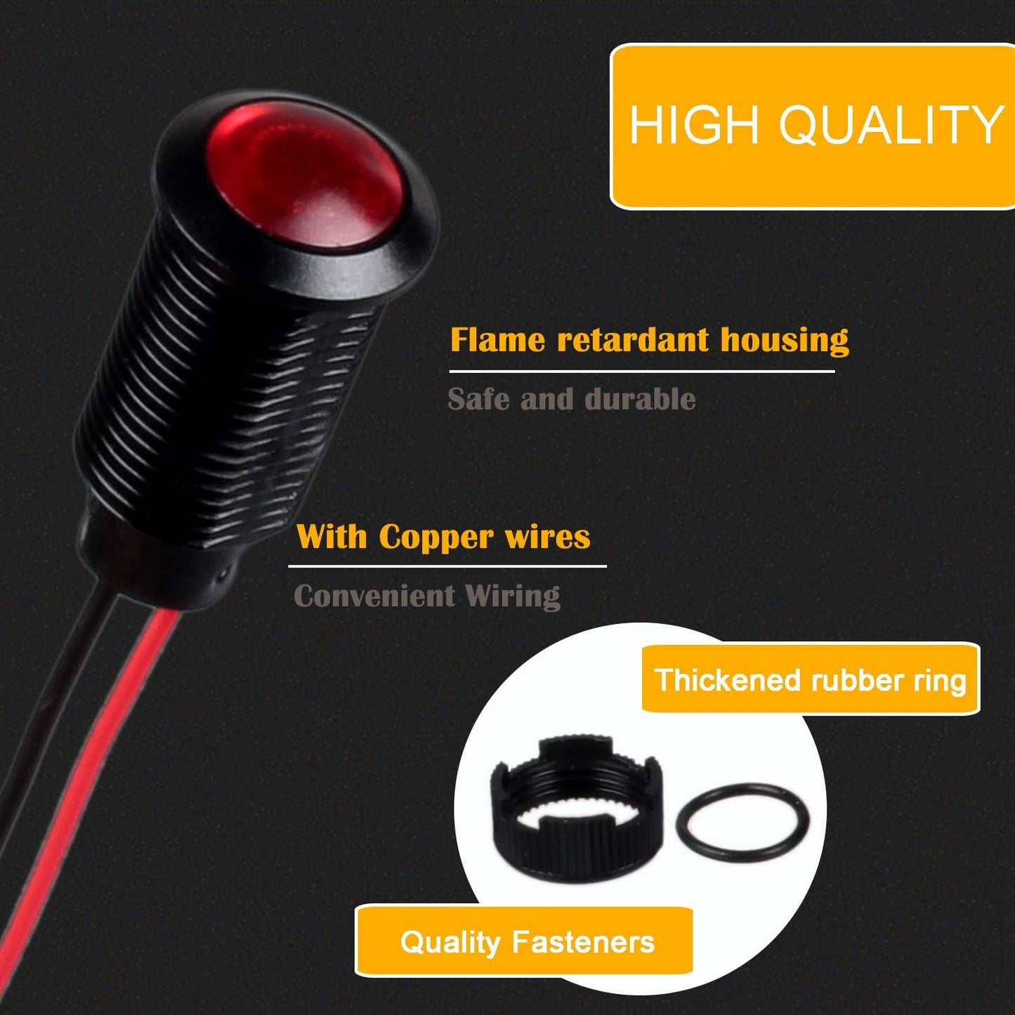 5pcs 12mm LED Indicator Light Plastic Black Signal Dot Lamp 110-220VAC 1/2 inches Mounting Hole Size with 15cm/5.9in. Wire (Mix:Red White Yellow Blue Green)