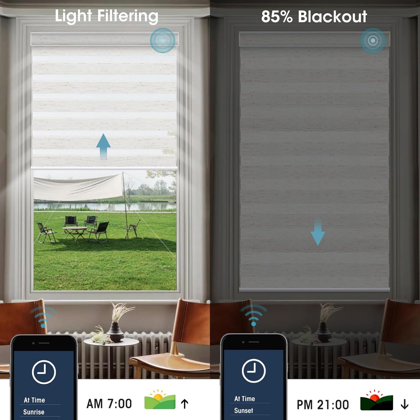 SmartWings Motorized Zebra Shades with Valance Work with Alexa Thread Homekit Z-Wave Google Home, 85% Blackout Light Filtering Day Night Sheer Blinds Remote Control, Customized 16"-110"W, Linen White