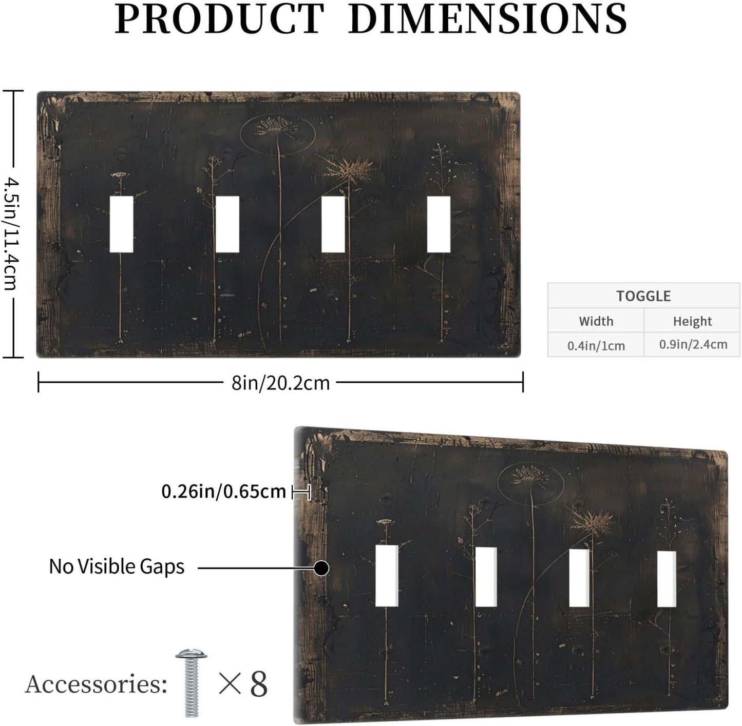 Light Switch Cover Plate Black And White Dandelion Art Vintage Wood Grain 4 Gang Quad Toggle Wall Plate Electrical Outlet Cover Decorative Switch Plate Covers for Farmhouse Cabin Decor