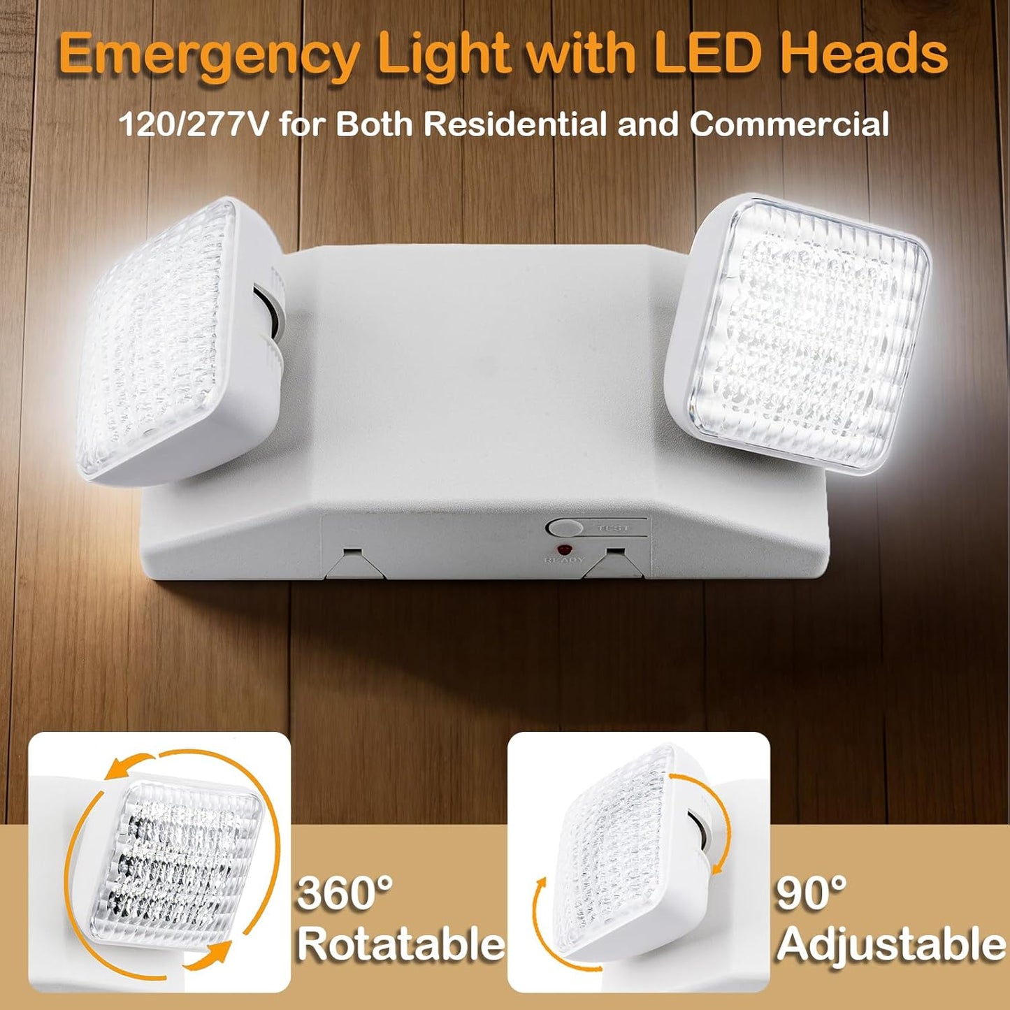 LIT-PaTH LED Emergency Lighting Fixtures with 2 LED Heads and Back Up Batteries- US Standard Exit Light, UL 924 and CEC Qualified, 120/277 Voltage, 4-Pack