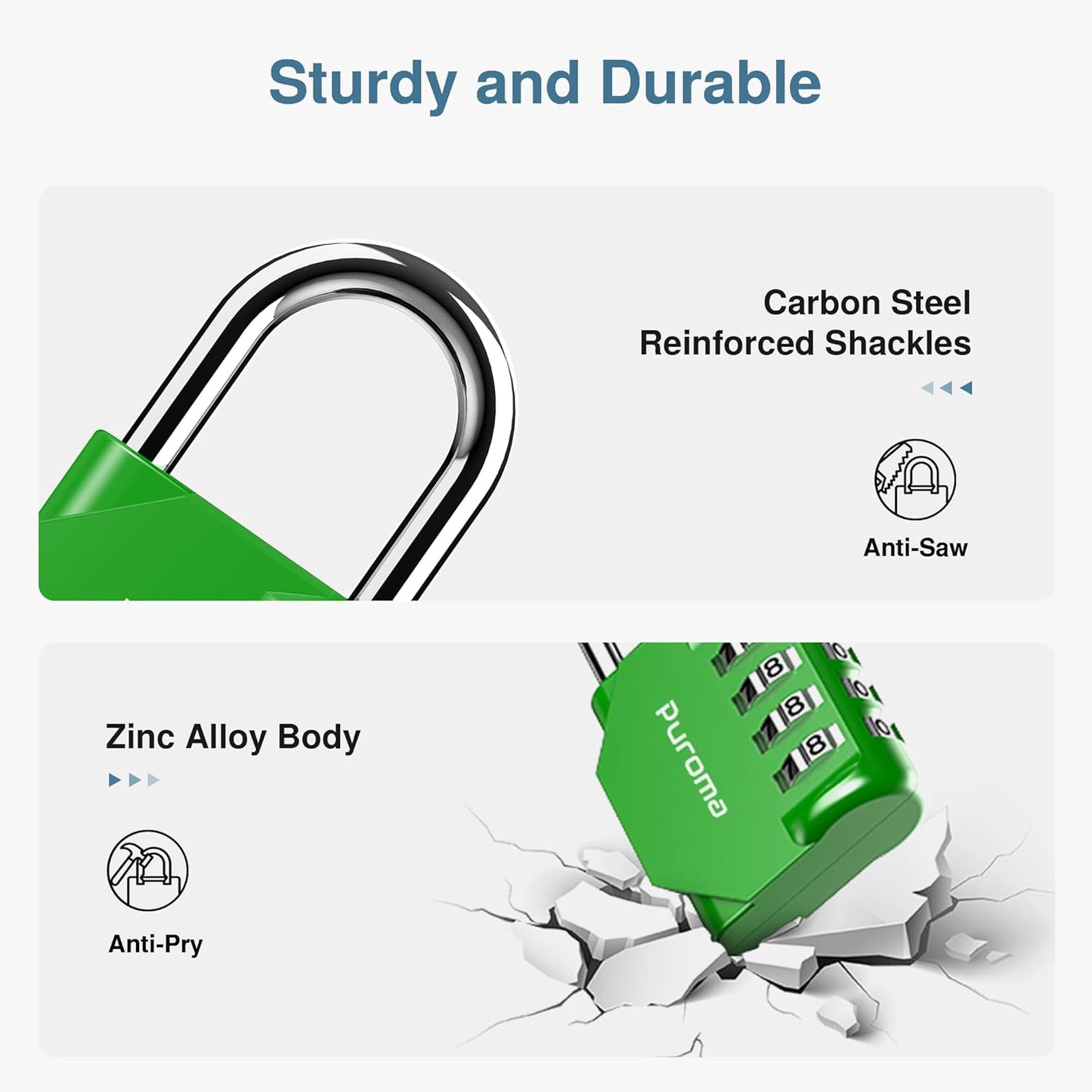Puroma 4 Pack Combination Lock for Locker 4 Digit Outdoor Waterproof Padlock for School, Gym, Sports, Fence, Toolbox, Gate, Case, Outdoor, Hasp Storage, Cabinets (Green)