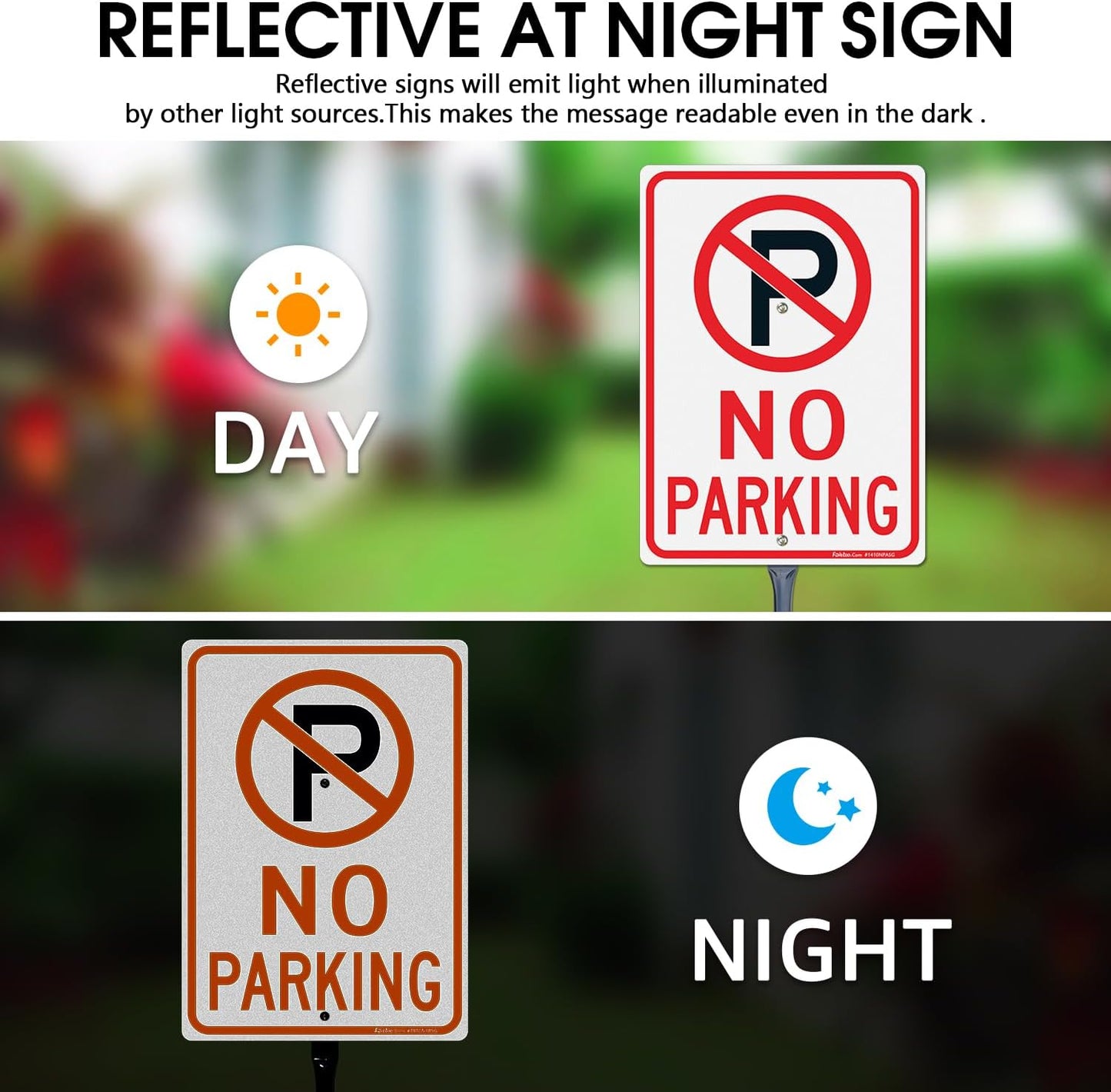 Faittoo Large No Parking Sign with 54" Metal Thick Stake, 4 Pack 14"x10" Rust Free Heavy Aluminum, Reflective, Fade Resistant, Easy to Mount, Outdoor Use