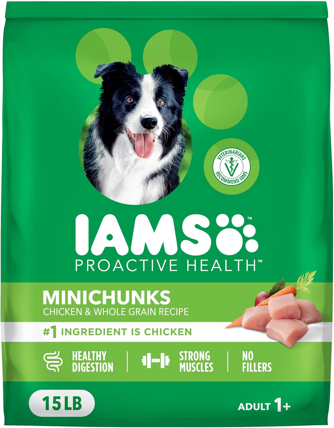 IAMS Proactive Health Adult Minichunks Dry Dog Food Chicken & Whole Grain Recipe, 15 lb. Bag