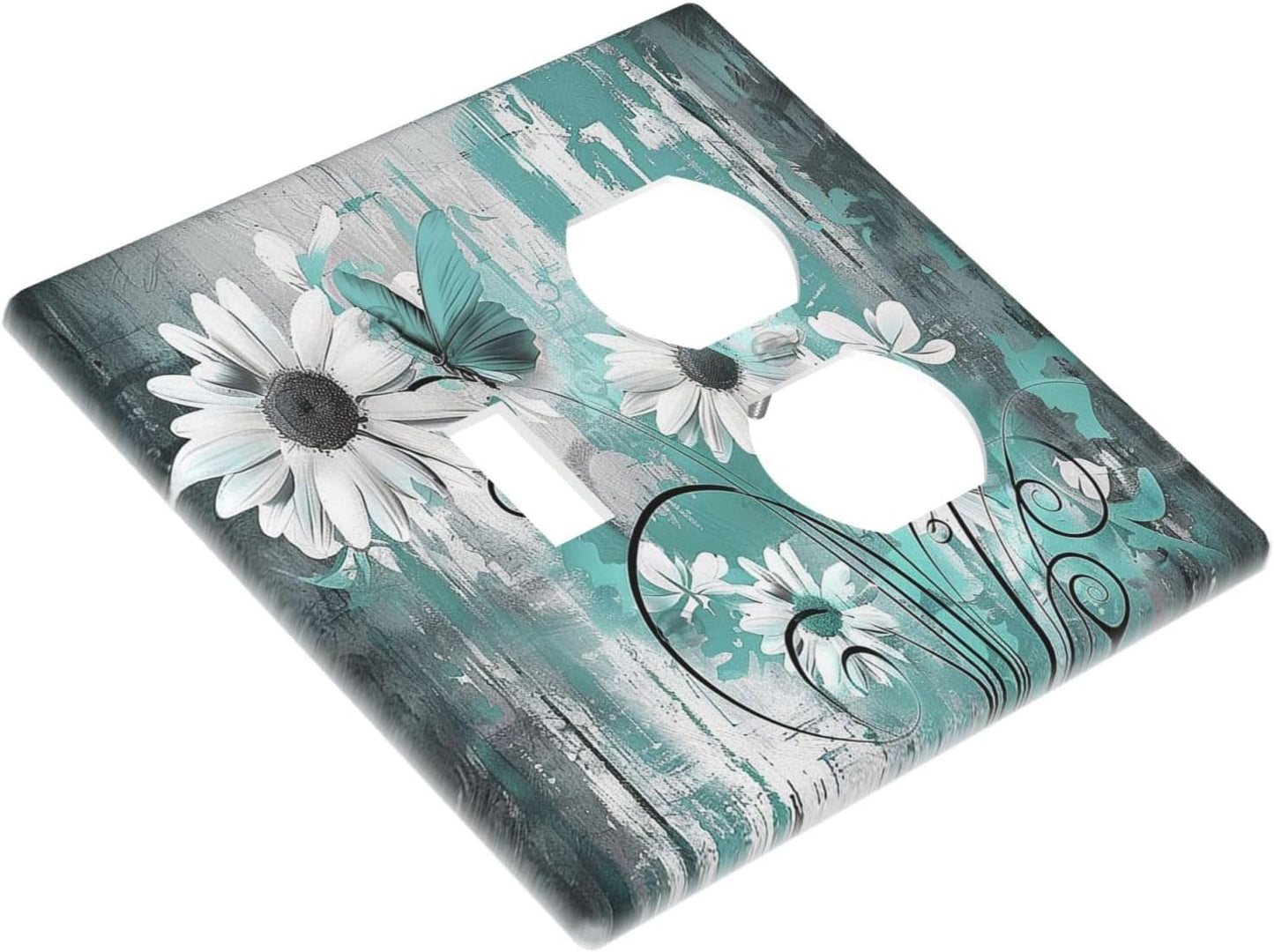 Wallplates Teal Daisy Floral Vintage Wood Plank 1 Toggle 1 Duplex Switch Plate Electrical Gfci Faceplate Decorative Light Switch Covers For Farmhouse Cabin Decor