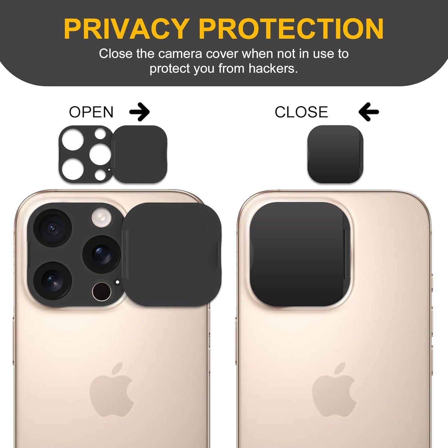 3 Pack Privacy Cover Compatible for iPhone 16 Pro/iPhone 16 Pro Max with 2 Front Camera Privacy Cover, Anti-Spy Camera Cover, Easy-Adhesive Design, Safeguard on iPhone 16 Pro/16 Pro Max. Black
