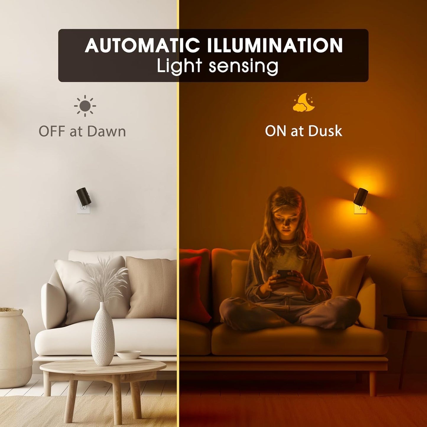 Briignite Night Lights Plug into Wall, 10-Color Changing RGB Night Light for Kids,180° Rotatable Plug in Nightlight with Dusk to Dawn Sensor for Bathroom Decor, Children Room, Gift-2 Pack