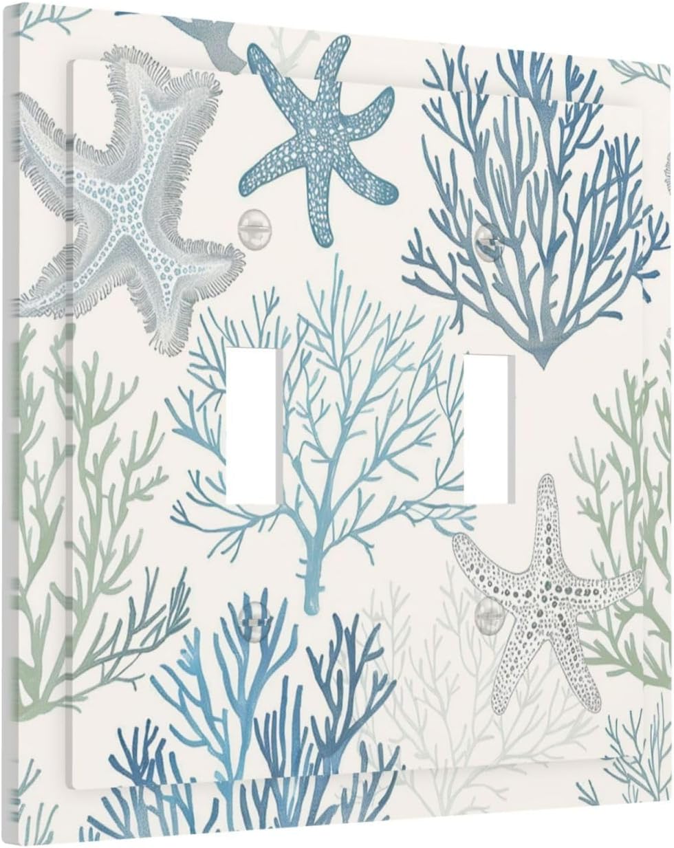 Decorative Switch Plates Ocean Beach Theme Starfish Seashell Coral 2 Gang Double Toggle Outlet Light Switch Cover Wall Plate Electrical Faceplate For Bathroom Kids Room Decor