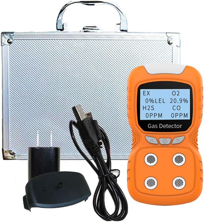 Portable Gas Detector, Gas Clip 4 Gas Monitor Meter Tester Analyzer, Rechargeable LCD Display Sound Light Shock Air Quality Tester, 2 Year Detector…