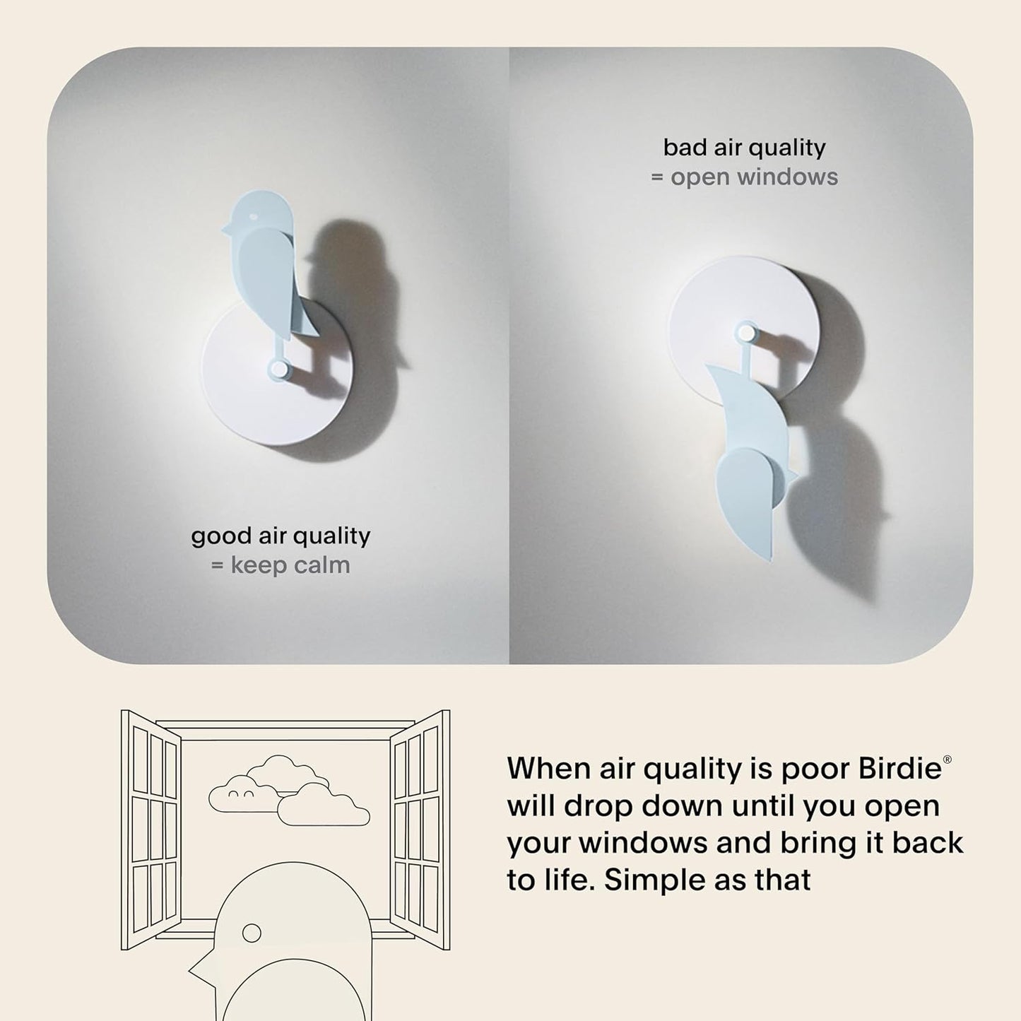 Birdie 2.0 - Design Indoor CO2 Monitor - Air Quality Meter for Home & Office - Promotes Mental & Physical Health - Modern Interior Decor - Reducing Health Risks with Clean Air (Glacier, FullBirdie)