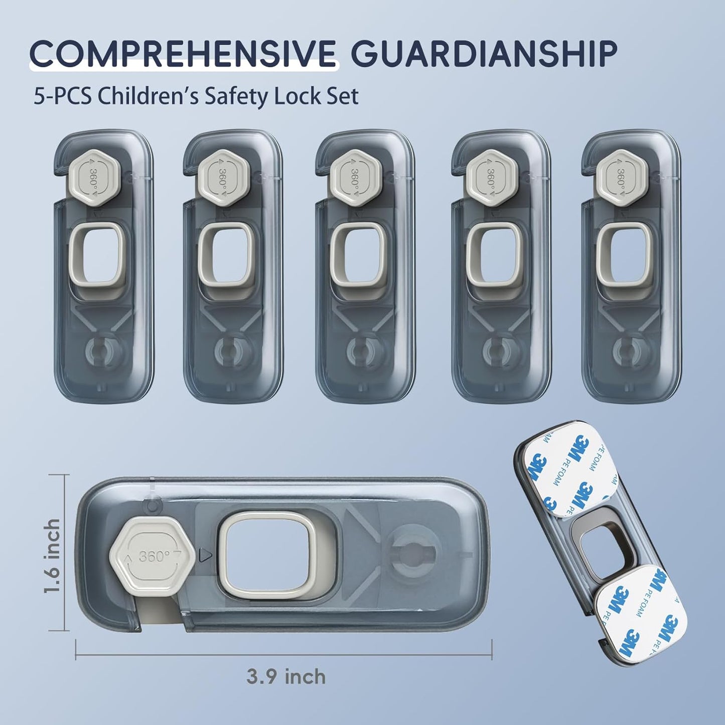 5-Pack Fridge Locks, Child Proof Refrigerator/Freezer Door Lock, Child Safety Cabinet Lock with Adhesive Pads -Freezer Latch to Keep Door Closed for Latches,Drawer,Closets,Oven (Clear-Blue)