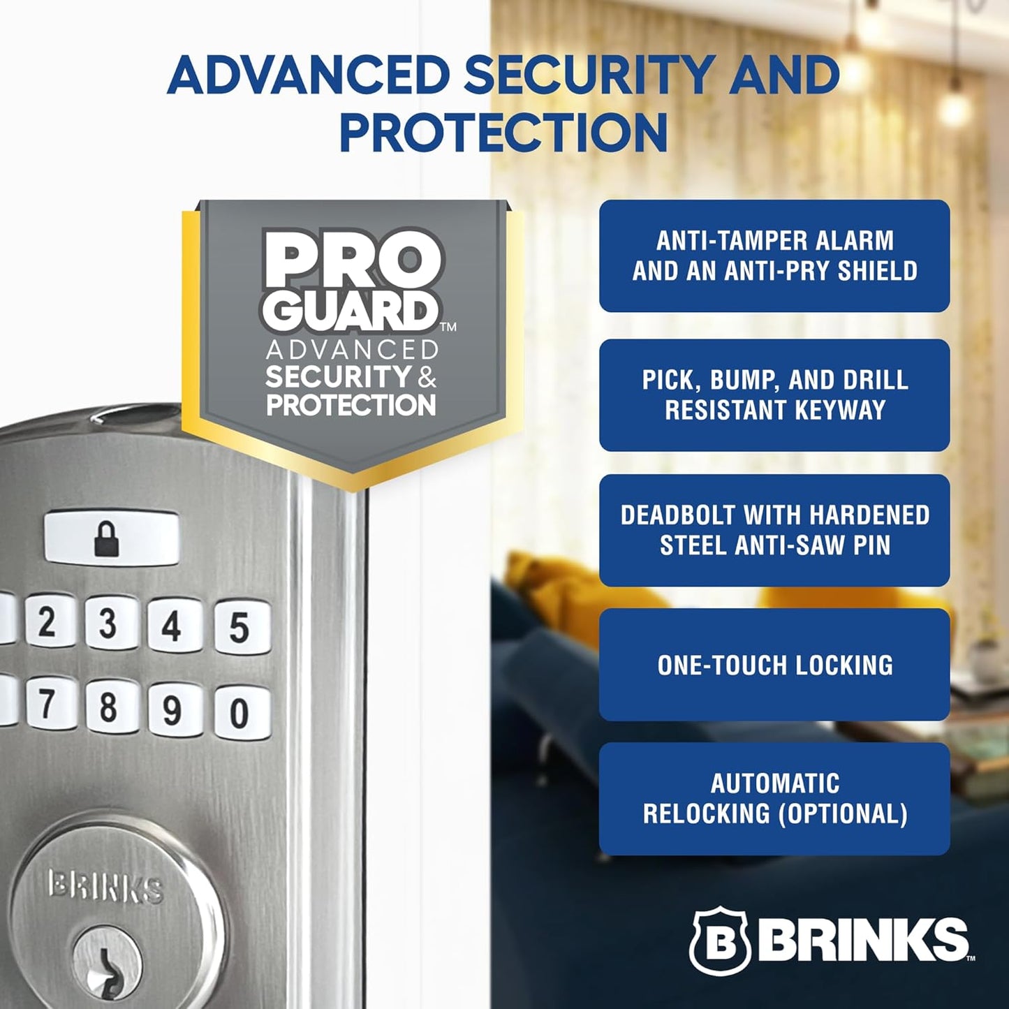 BRINKS Security Door Locks, High-Security Keyless Entry, Smart Electronic Door Lock with Deadbolt, Up to 50 Codes, Automatic Locking (Deadbolt, Satin Nickel)