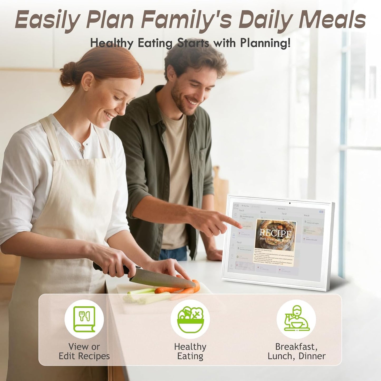 UPGRADED 15.6" Digital Calendar, Smart Touchscreen Chore Chart & Planner with Mobile Interconnection, Multi-functional Electronic Calendar for Schedule, Meal Planner, Chore Chart, Photo Display