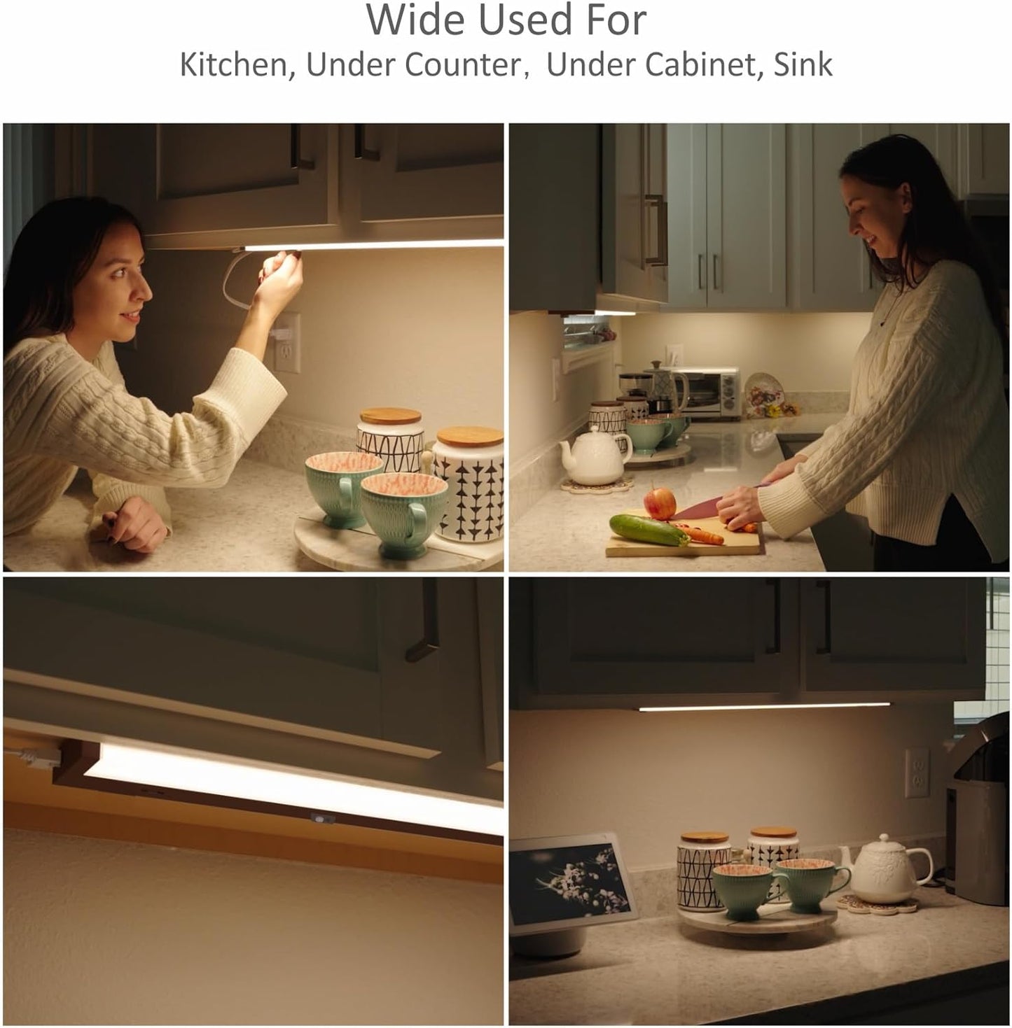 Under Cabinet Lighting Motion Sensor Hardwired, 24 Inch 12W Dimmable, 5 CCT 2700/3000/3500/4000/5000K, Eyes Care Design Linkable Under Counter Lights for Kitchen, Sink, ETL Listed, Bronze