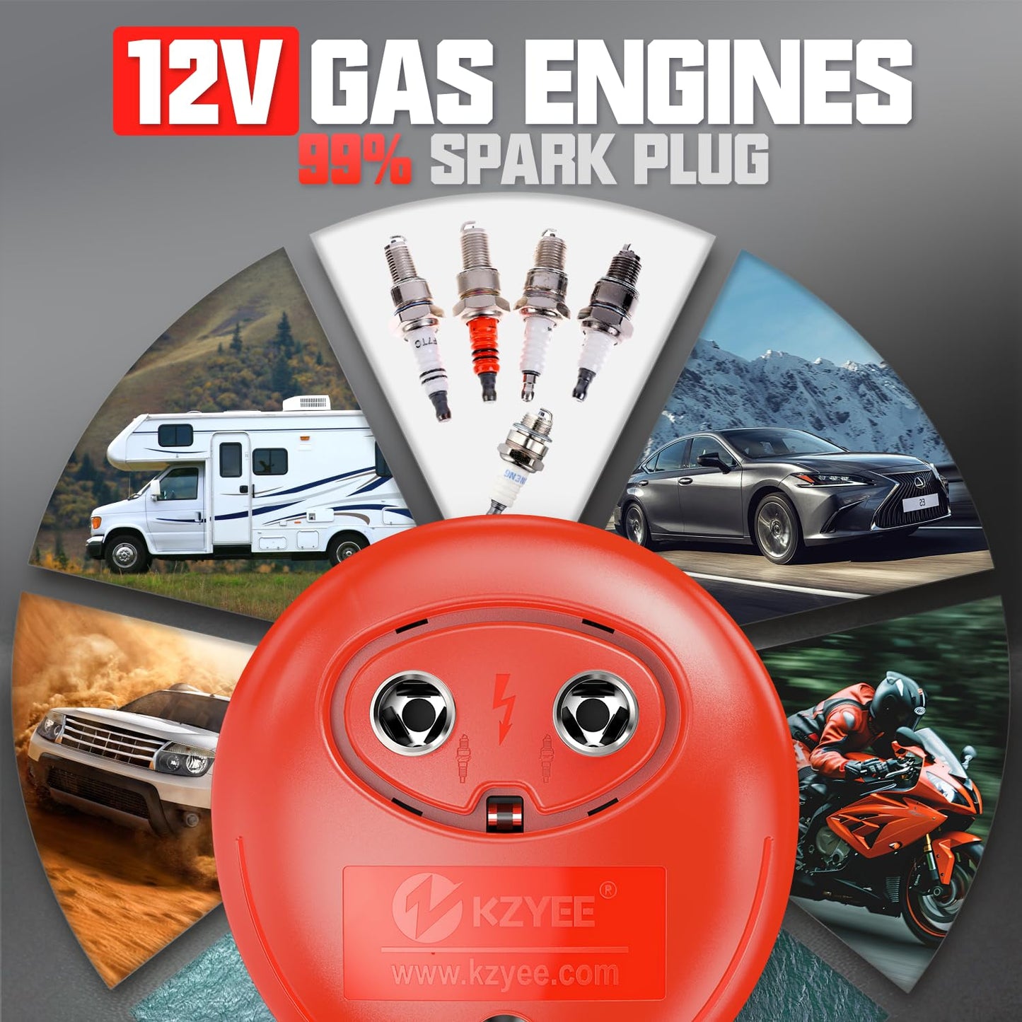 KZYEE KS30 Spark Plug Tester – One-Tap Ignition Coil & Spark Plug Test Tool, Dual-Port Design with Safety Shield, Plug-and-Play for 12V Gasoline Engines