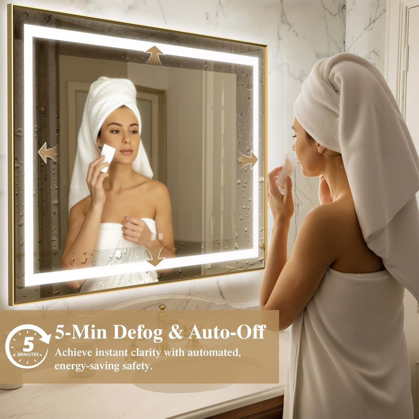 55X36 Inch LED Bathroom Mirror with Lights, Gold Frame Frontlit+ Backlit Bathroom Vanity Mirror for Wall, Ultra-Clear Tempered Glass, Shatter-Proof, Anti-Fog and Memory Function, ETL Listed