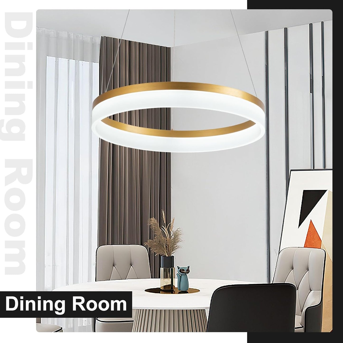 Buccleuch Modern LED Chandelier - Dimmable 19.7" Gold Round Pendant Light, Height Adjustable UL-Certified Ceiling Light for Dining Room, Kitchen Island, Living Room, Bedroom, Foyer
