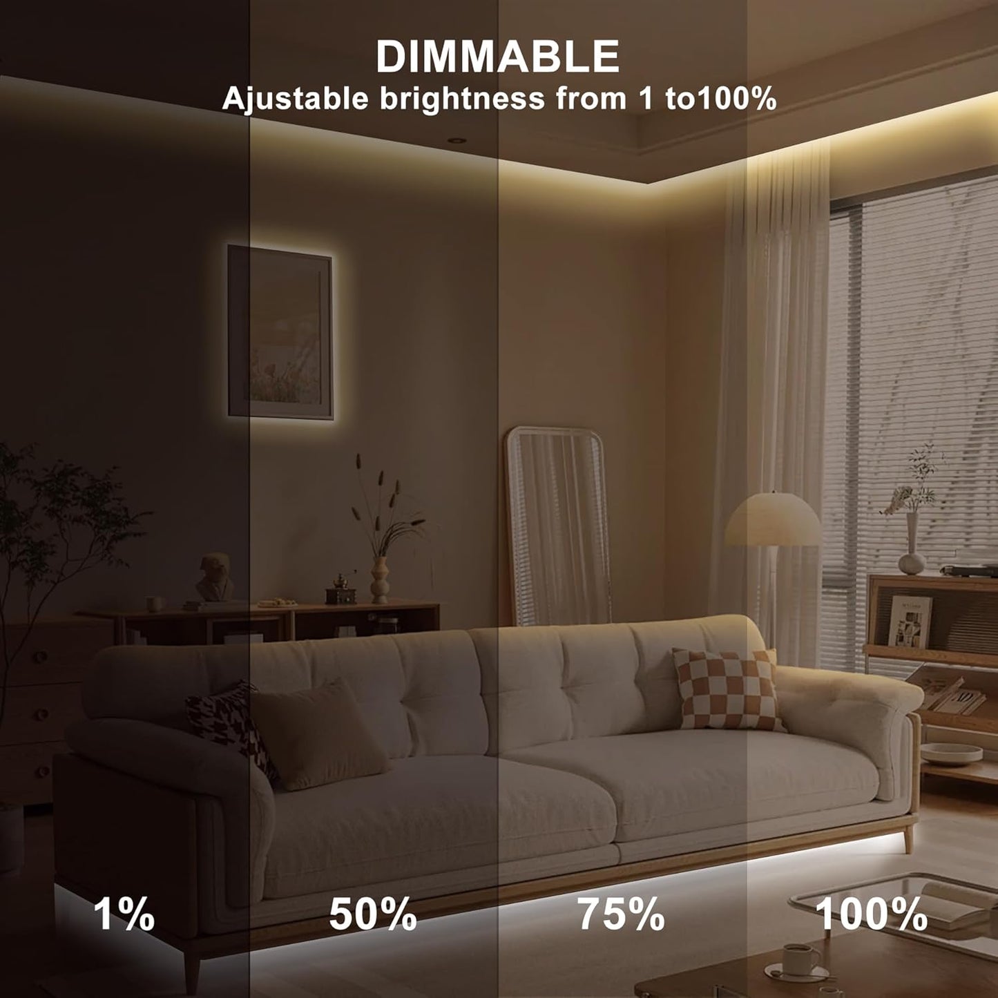6.56ft Smart COB LED Strip Light, Tunable White 2700K-6500K Dimmable Bright WiFi Led COB Light Strip Compatible with Alexa and Google, White CCT COB Led Light for Kitchen Cabinet, Room