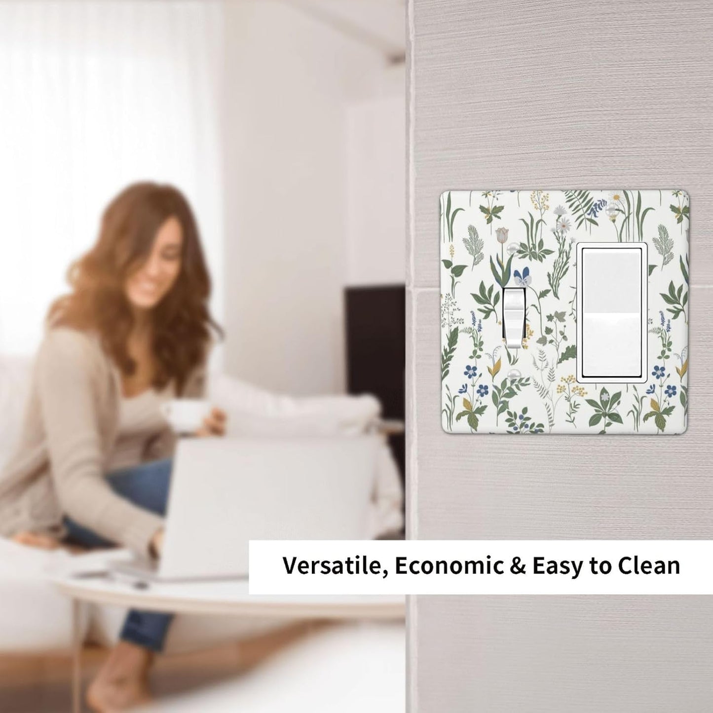 Outlet Covers Floral Green Leaf Plant Flowes 1 Toggle 1 Rocker Combination Decorative Wall Plate Electrical Switch Plates Light Switch Cover Plate For Bed Room Farmhouse Decor