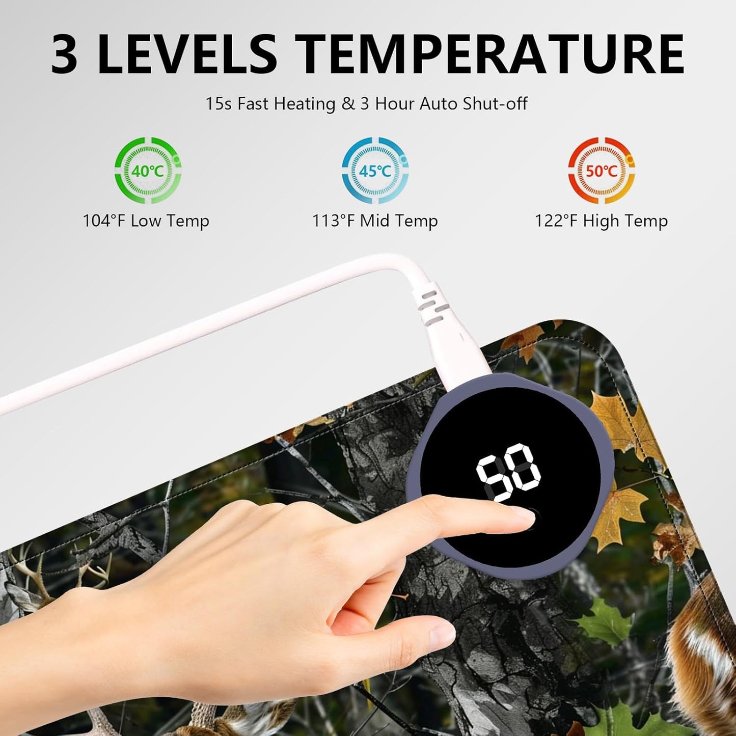Heated Mouse Pad with 3 Levels Heated & 3 Hours Auto Shut-Off Mouse Pad for Warming Hands in Office Home, 31.5" x 13"Large Safe Desk Mat Hand Warmer，Maple Elk