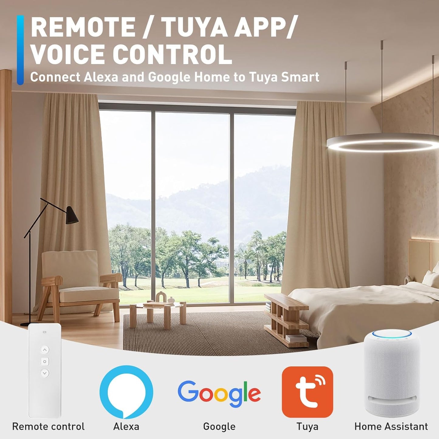 Smart Electric Curtains Track, Ceiling Curtains Track Adjustable Retractable Motorized Curtain Rod From 59 to 106 Inches, Automatic Curtain Opener, Work with Alexa/Google Home/Tuya Voice Control