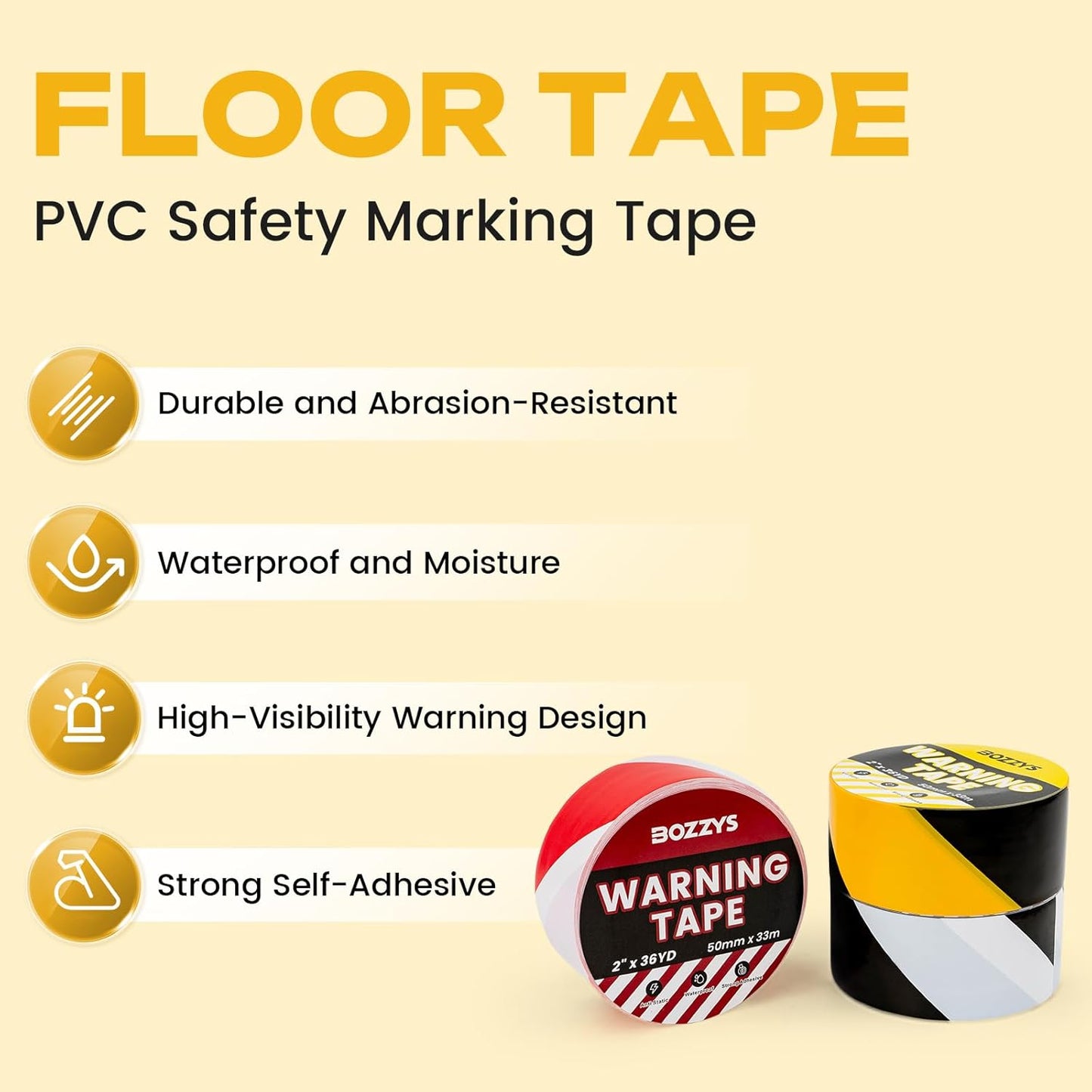 Industrial Black & White Caution Tape 2-Pack | 2in x 108ft Floor Marking Tape | Waterproof & Forklift-Proof | Long-Lasting for Warehouse, Factory, Parking