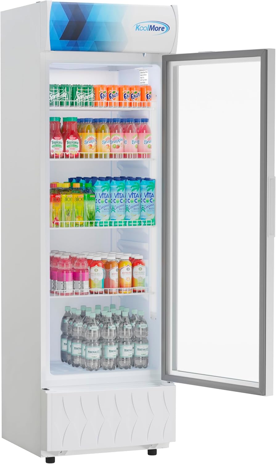 KoolMore KM-MDR-9CPWH 22 in. One-Door Commercial Merchandiser Refrigerator in White, 9 cu. ft. ETL Listed for Safety and Sanitation
