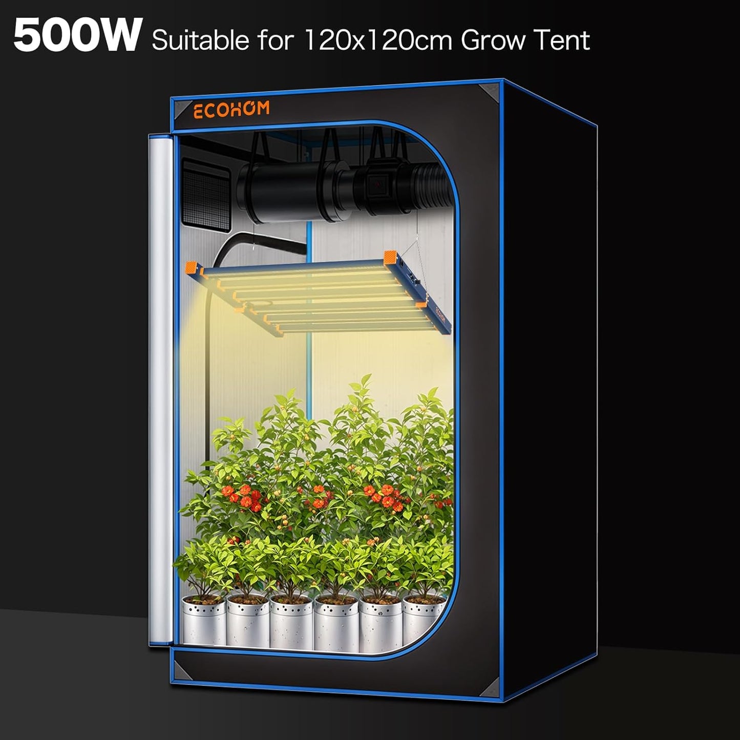 LED Grow Light, 500W Grow Lights for Indoor Plants, Full Spectrum Growing Light Plant Foldable & Hanging Growing Lamps, Daisy Chain Dimmable Grow Lamp, Commercial for 4x4ft Coverage in Grow Tent