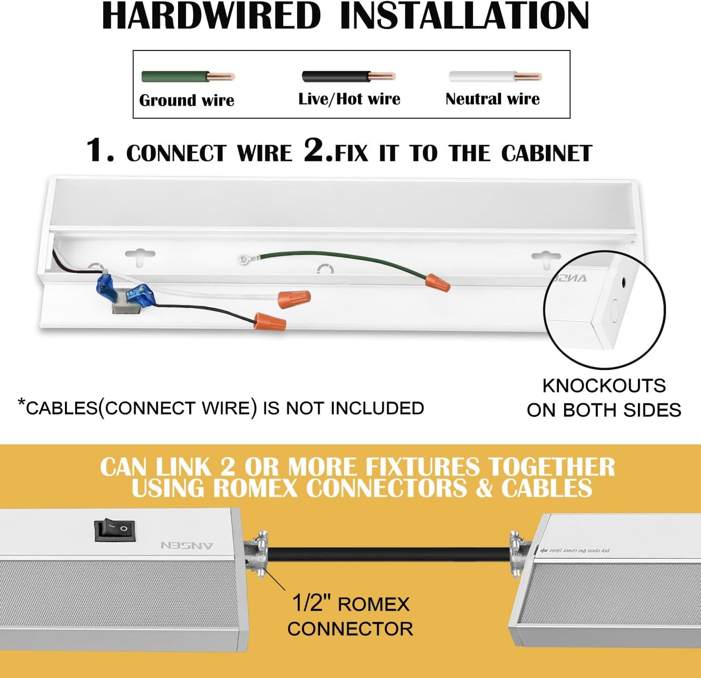 Ansen 24inch 18w 1237lm Hardwired Under Cabinet Lights, 5CCT 2700K-5000K, CRI 92+, R9 90+, UGR Lower Than 16, LED Dimmable Under Counter Lighting for Kitchen
