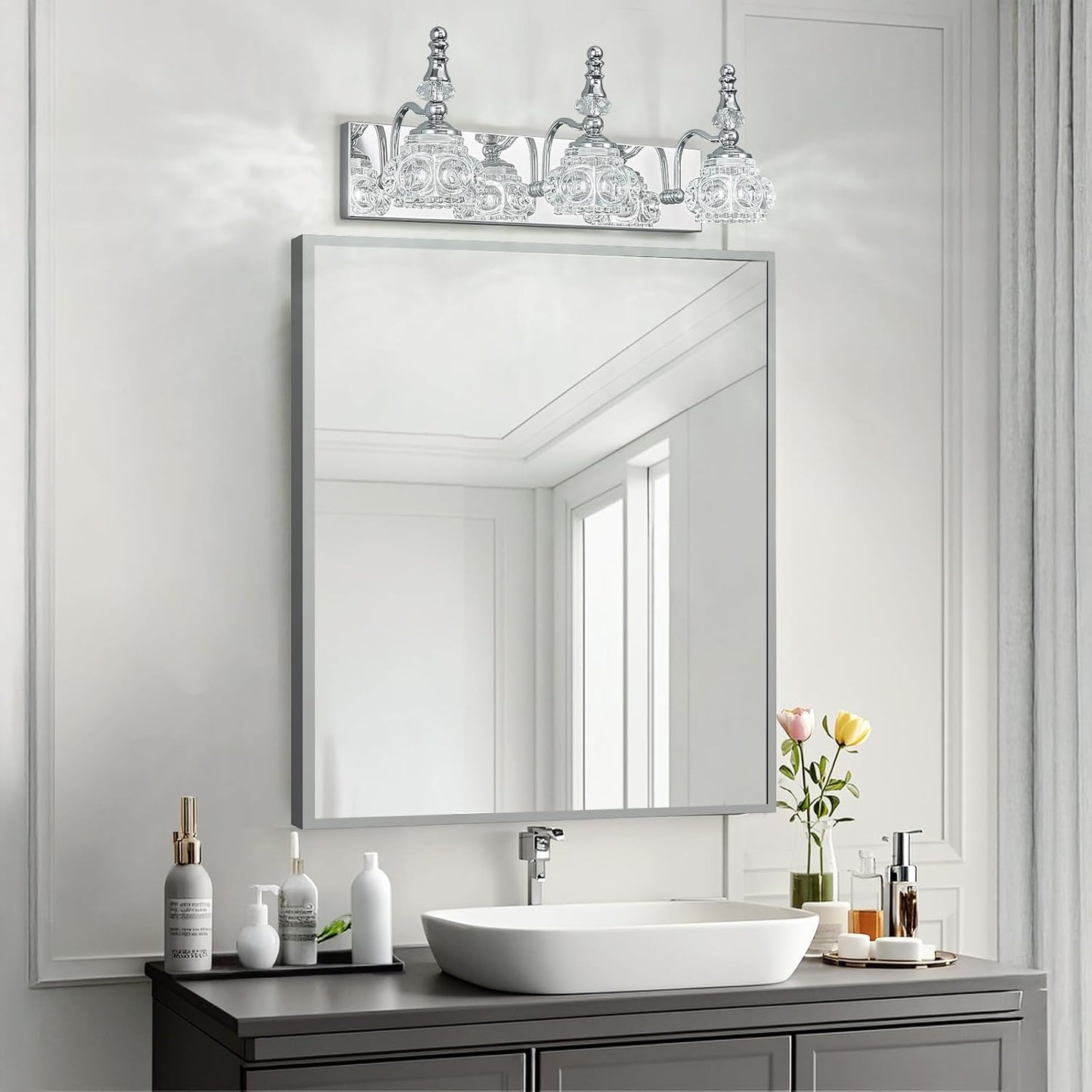 3-Light Vintage Bathroom Vanity Light Fixture Industrial Chrome with Glass Shade Vanity Light Fixtures Over Mirror Glass Bathroom Vanity Lighting Fixtures G9 Bulb Wall Lights