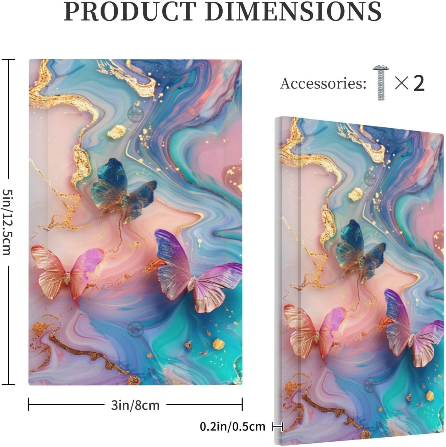 Colorful Marble Butterfly Gold Glitter Abstract Print Light Switch Cover Plate 1 Gang No Device Blank Electrical Wall Plates Faceplate Decorative Switch Plate for Bed Room Living Room Decor