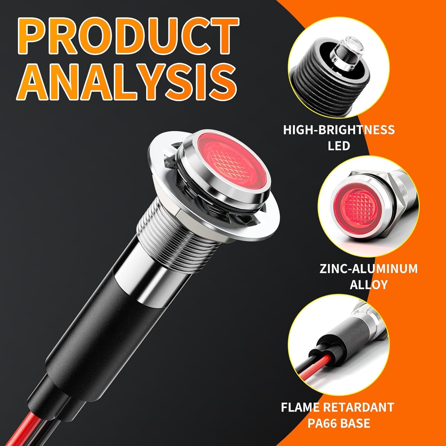 5Pcs 8MM (5/16'') Indicator Light led Indicator 110V 220V Metal Pilot Lamp Lights Aluminum Black Anodized Waterproof ip67 Red Signal Lamp Light(110V-Brass Nickel Plated-White 5Pcs)