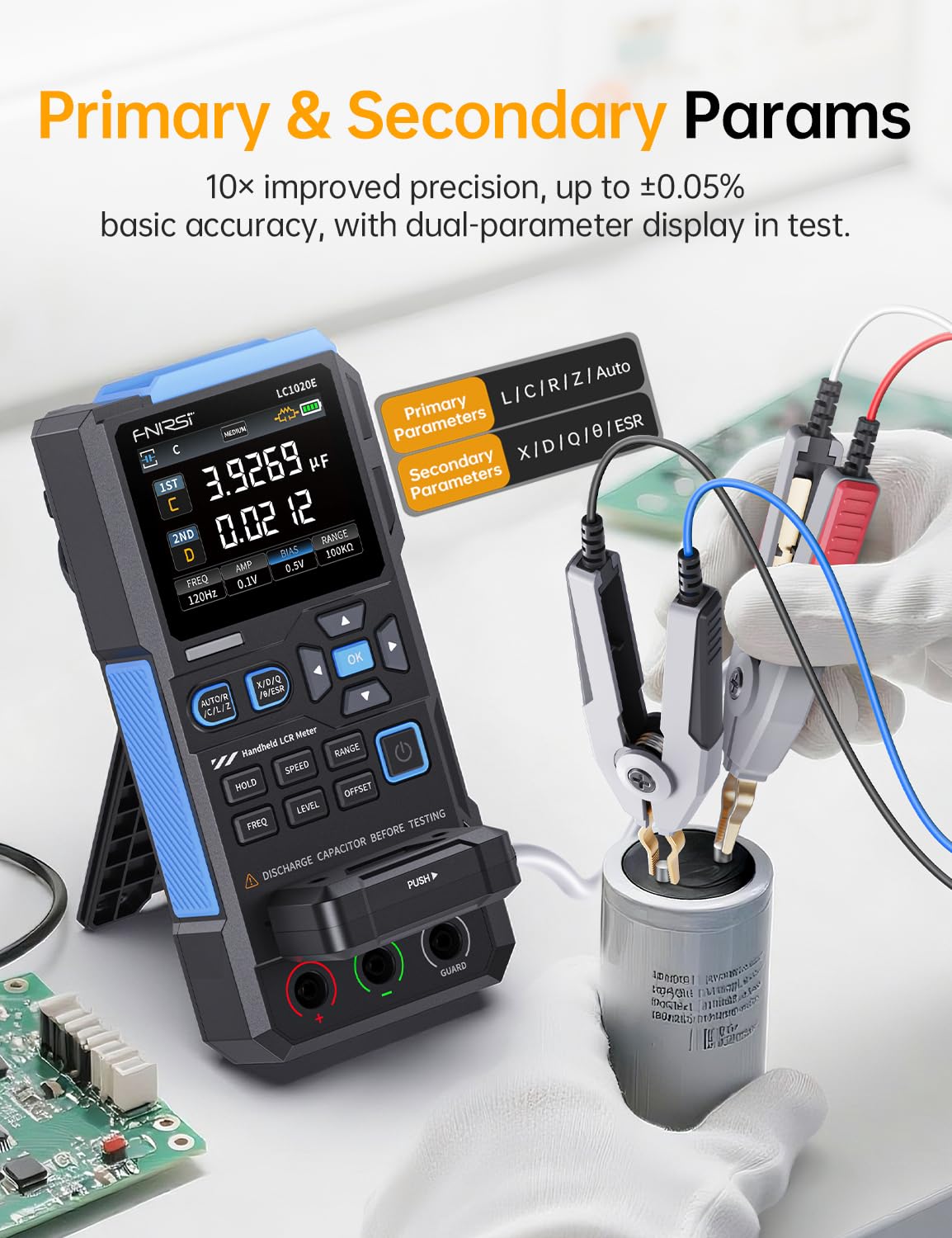 FNRSI LC1020E LCR Meter, 19,999 Counts Resistor Inductor Capacitor Tester, Auto Component Detect, Measures ESR/Q/D/θ/X, 2.8” Color TFT, Dual Parameter Display, Sorting & Open/Short Calibration