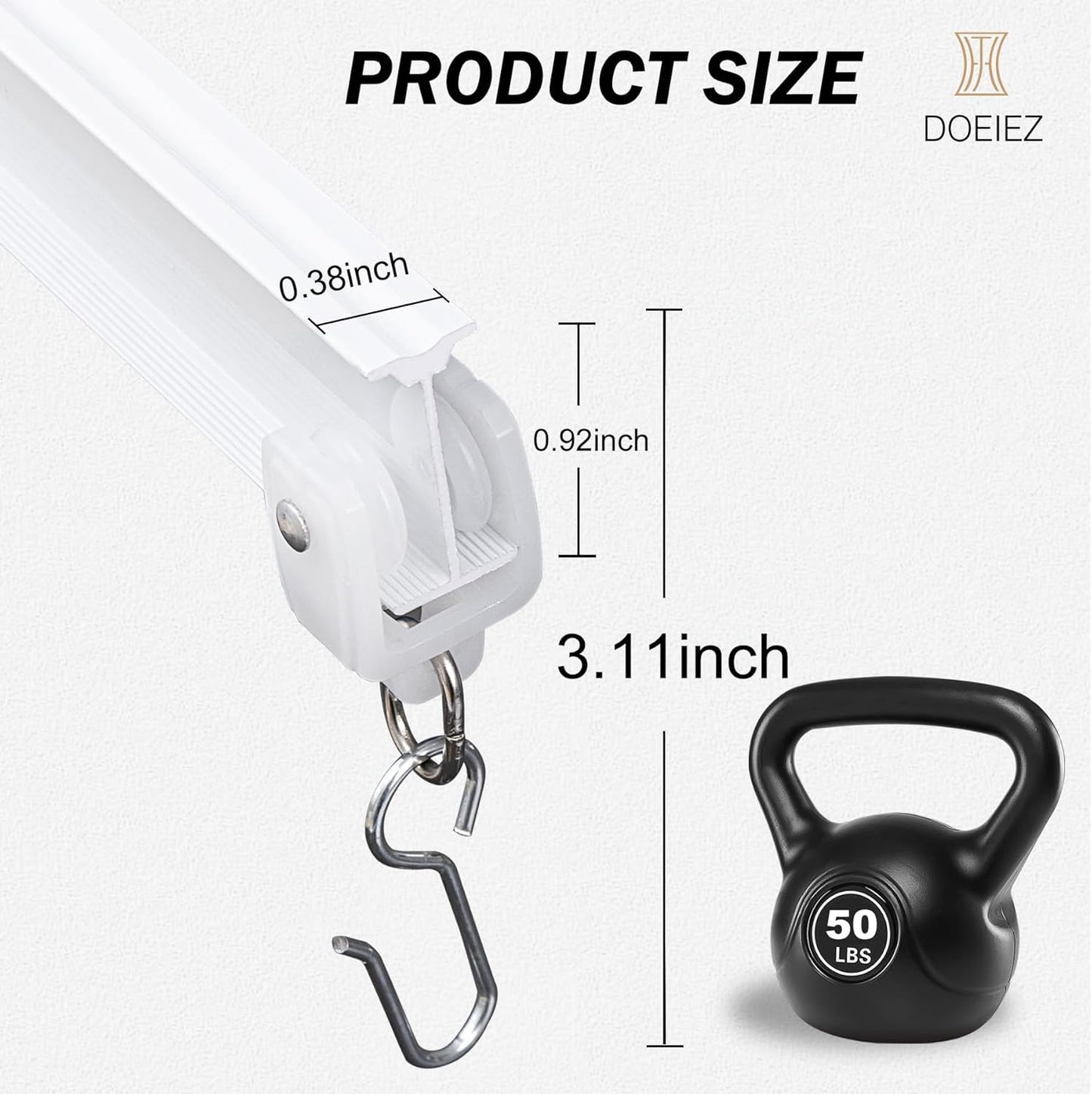 Aluminum Ceiling Curtain Track Set with Hooks Ceiling Mount and Wall Mount Room Divider Sliding Curtain Tracks Rods Flexible Heavy Duty Curtain Rail Hook Sets, White,15FT