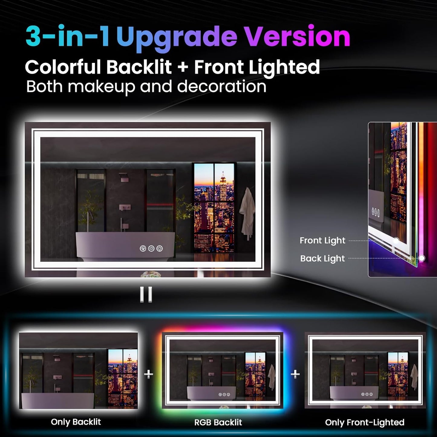 LED Mirror for Bathroom, 77"X36" with 8 RGB Backlit +3 Front Lit (Adjustable Individually), Anti-Fog, Large Lighted Bathroom Vanity Mirror for Wall,Shatterproof,Memory Function,Tempered Glass