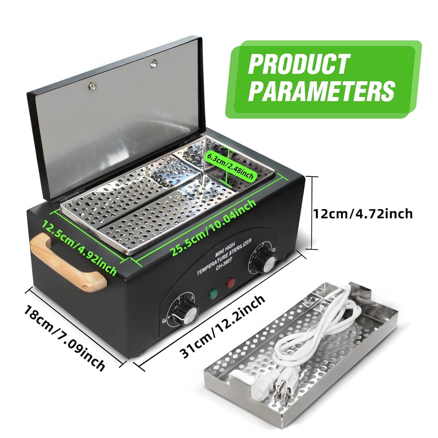 High Temperature Metal Tool Cleaning Box, 110V 300W 1.5L with Timer Manicure Pedicure SPA Salon Barber Equipment for Sundry Beauty Hair Nail Metal Tools with Handle