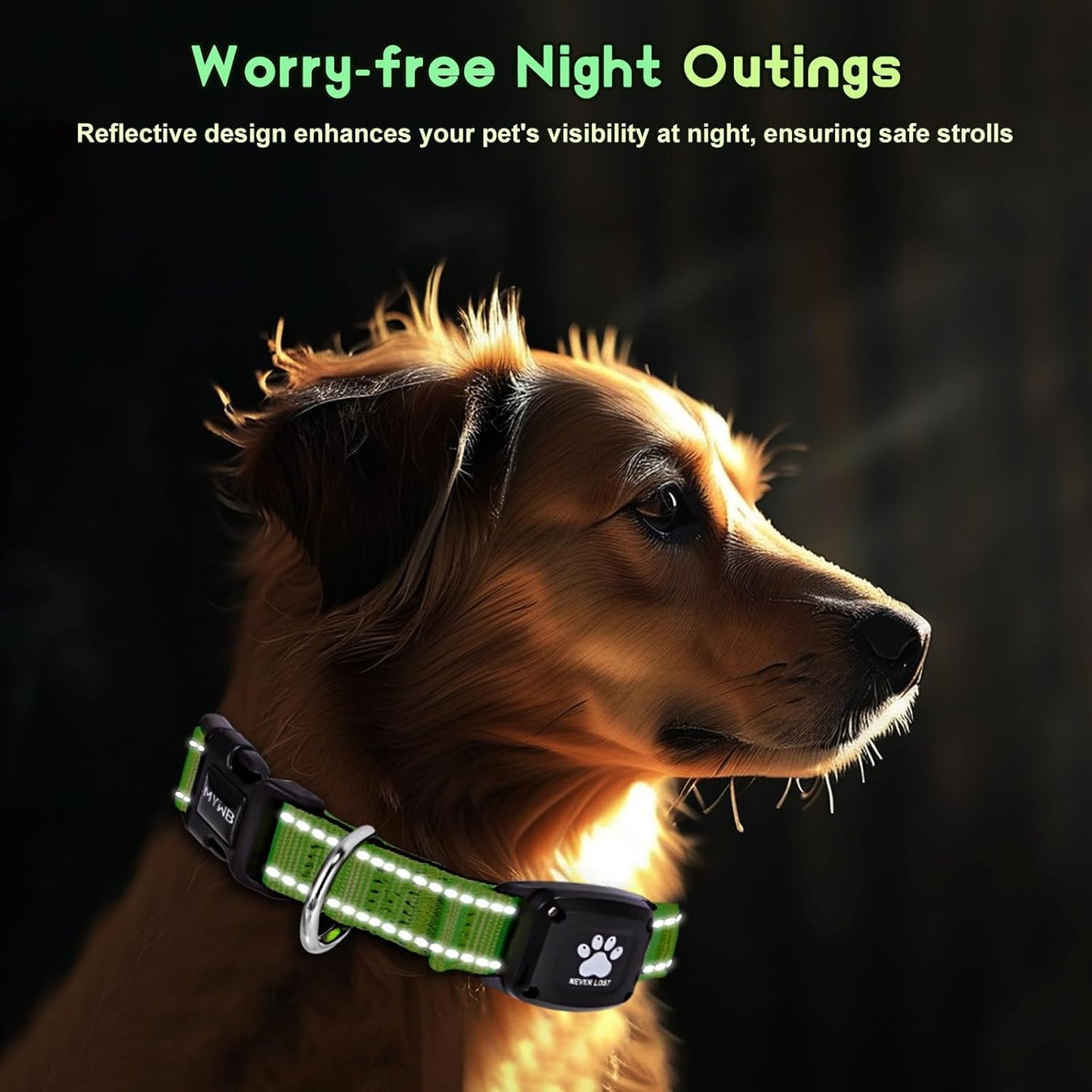 GPS Dog Collar Tracker 2-in-1,Reflective Waterproof Pet Collar,iOS-Only,No Monthly Fees,Unlimited Range,Ideal for Dog Tracking pet Tracker,for Small Dogs(S (12.6"-16.5" Width:0.98"), Green)