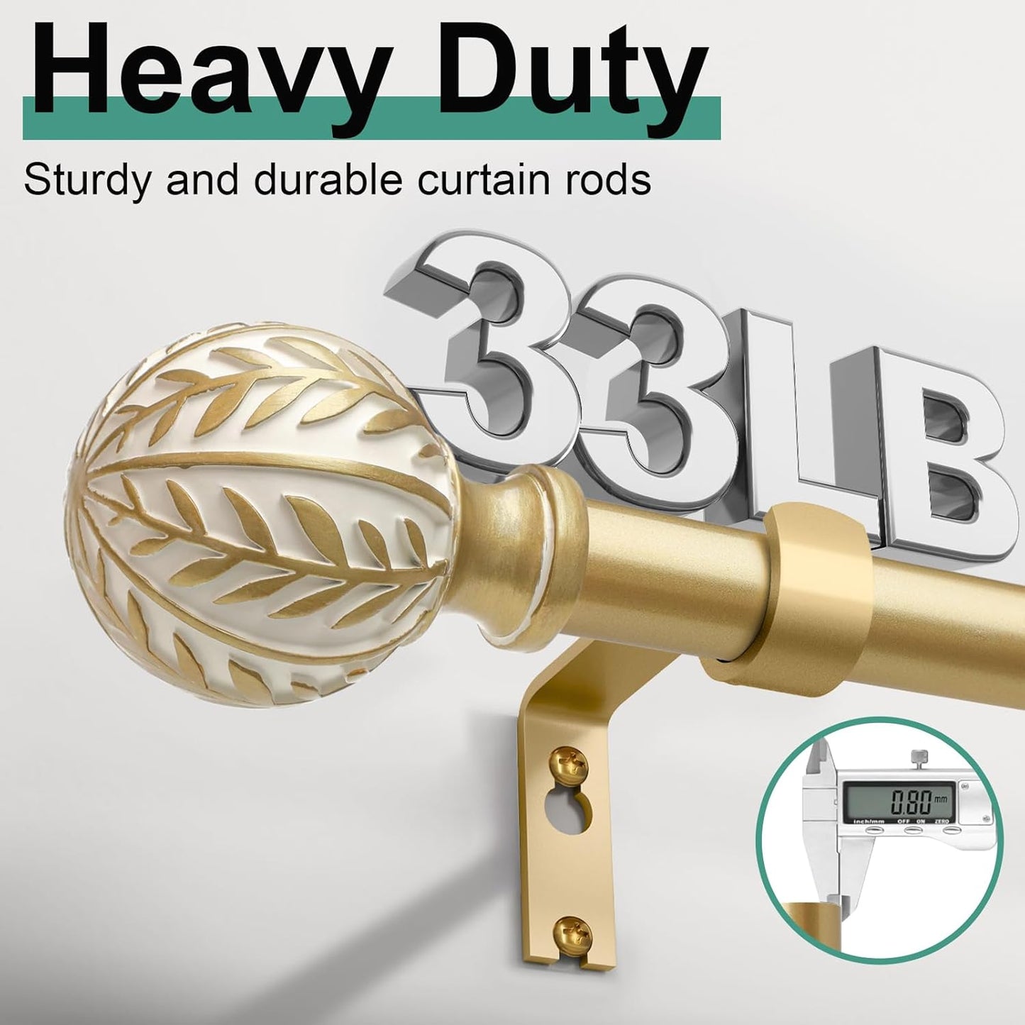Gold Curtain Rods for Windows 72 to 144 inch,1" Adjustable Heavy Duty Window Curtain Rod Leaf Finials,Rustic Decorative Drapery Rods Set,Size:36-150''