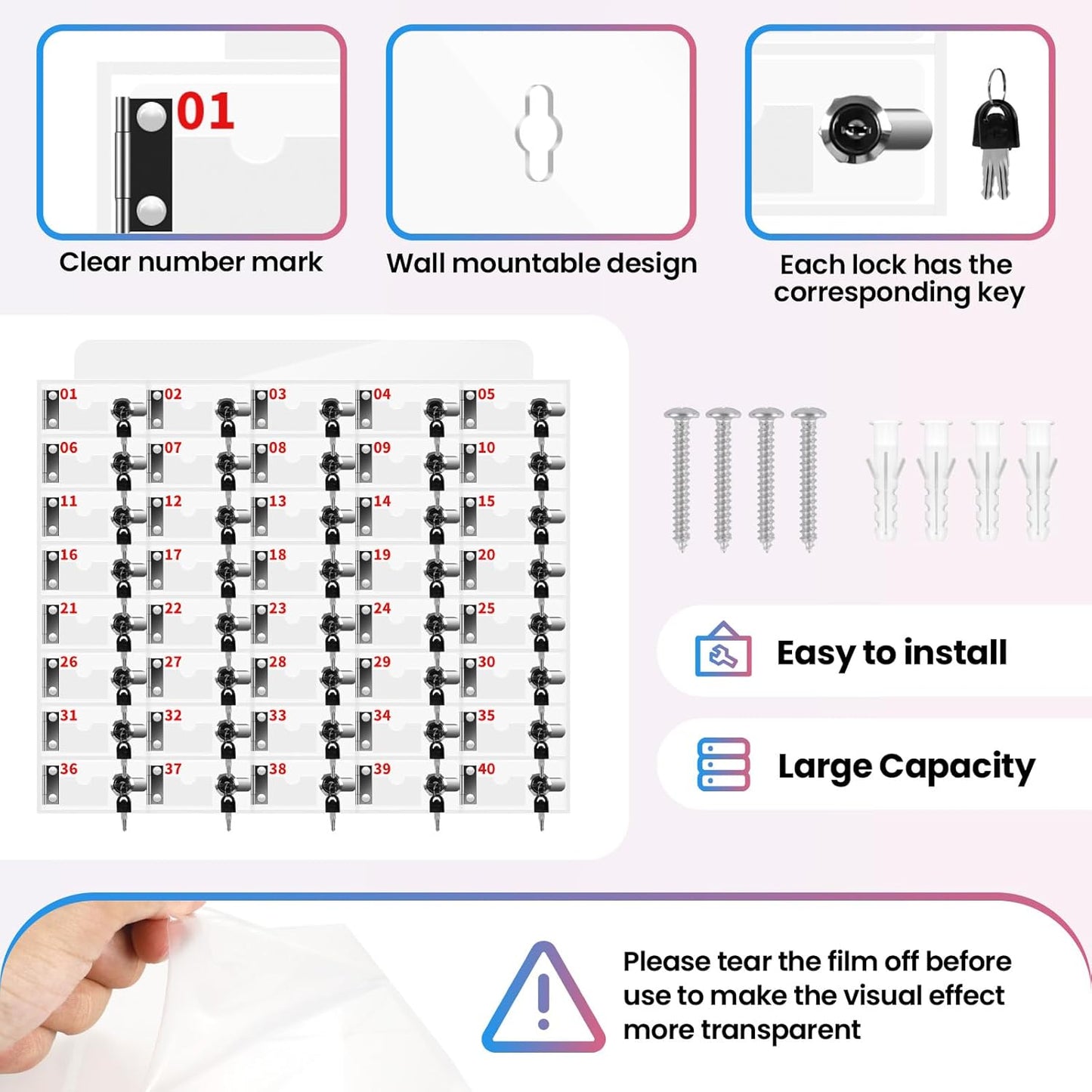 40 Slots Cell Phone Locker Box for Classroom Clear Acrylic Cell Phone Storage Cabinet with Door Locks and Keys for Classroom School Students Office Factory Employees