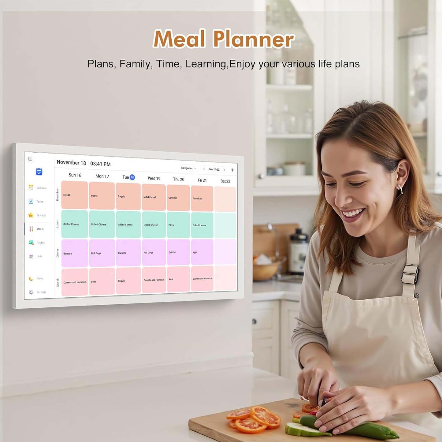 Digital Calendar Wall Planner 24"-Touchscreen-Chore-Chart - Smart Electronic Calendar for Family Schedules Meal Planner, To Do List Notepad, Streamline Household Organization, Wall Mount White