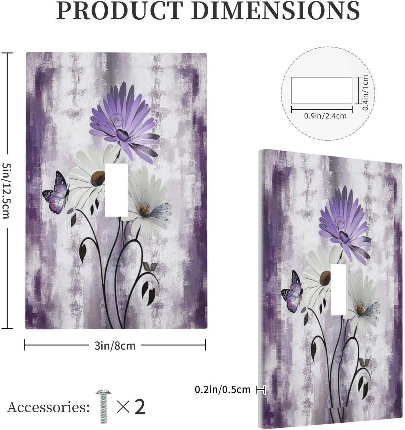 Purple Daisy White Floral Butterfly Flowers Single Toggle Light Switch Cover plate Outlet Cover Decorative Switchplate Wall Plates Electrical Panel Cover for Bathroom Living Room 5 X 3 IN