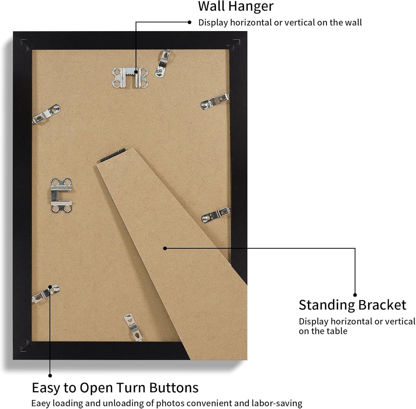 iRahmen 8x12 Picture Frame with HD Tempered Glass, Display Pictures 6x9 with Mat or 8 x 12 Without Mat, Wood Photo Frames for Tabletop and Wall Mount (Black, 1 Pack)