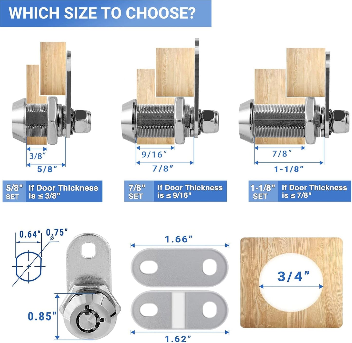 Cam Lock RV Storage Lock Keyed Alike, 5/8" Fits on 3/8" Max Door Thickness, RV Compartment Locks for Camper Trailer (5/8Inch 6Pack)